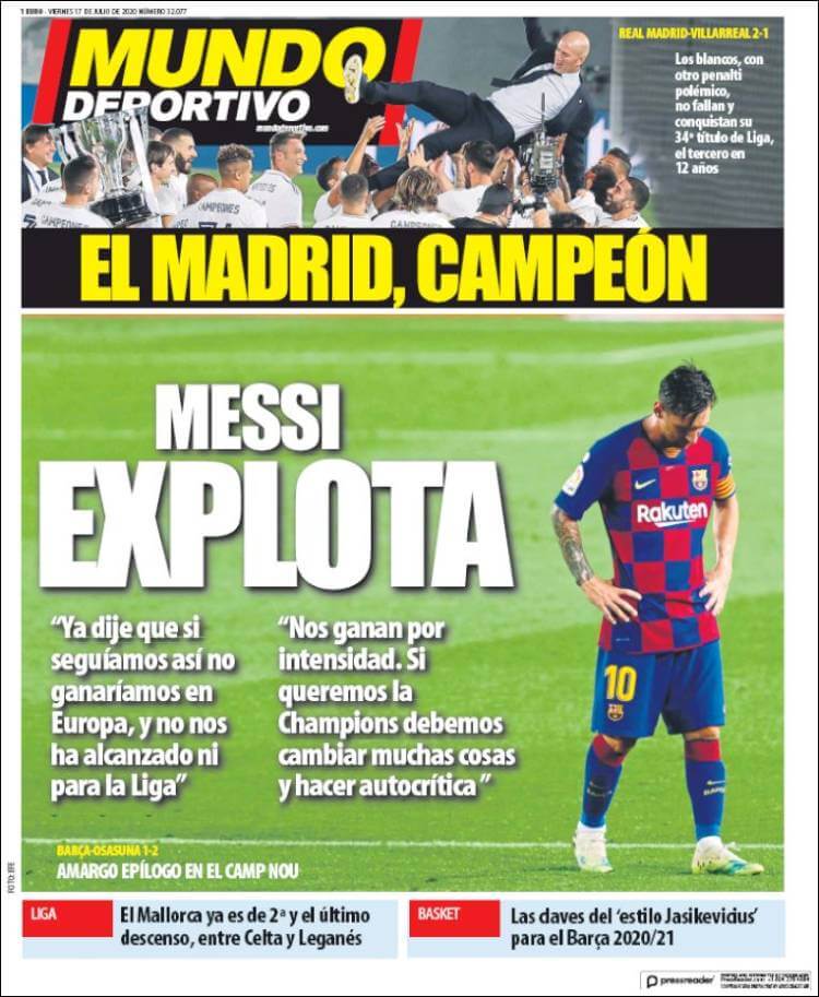 Portadas Diarios Deportivos Viernes 17/07/2020 Portadas Diarios Deportivos Viernes 17/07/2020