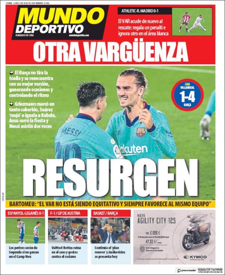 Portadas Diarios Deportivos Lunes 6/07/2020