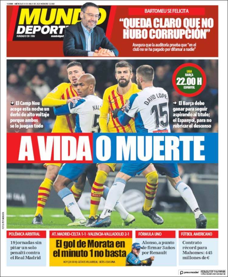 Portadas Diarios Deportivos Miércoles 8/07/2020 Portadas Diarios Deportivos Miércoles 8/07/2020