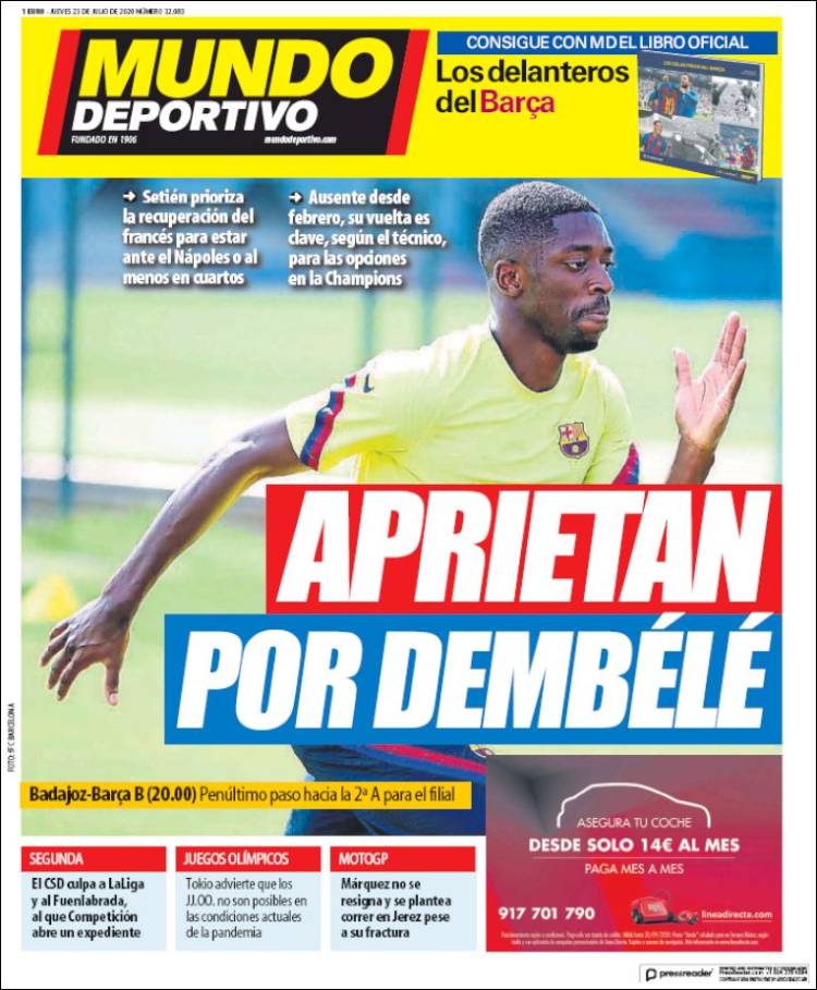 Portadas Diarios Deportivos Jueves 23/07/2020 Portadas Diarios Deportivos Jueves 23/07/2020