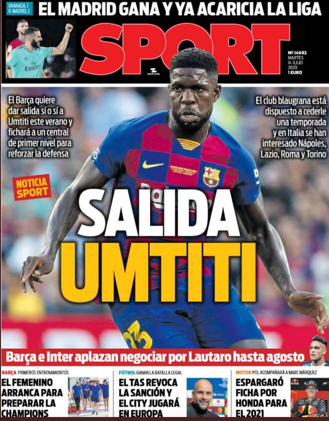 Portadas Diarios Deportivos Martes 14/07/2020 Portadas Diarios Deportivos Martes 14/07/2020
