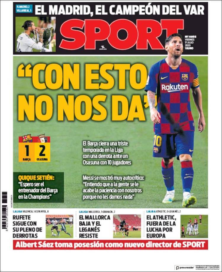 Portadas Diarios Deportivos Viernes 17/07/2020 Portadas Diarios Deportivos Viernes 17/07/2020