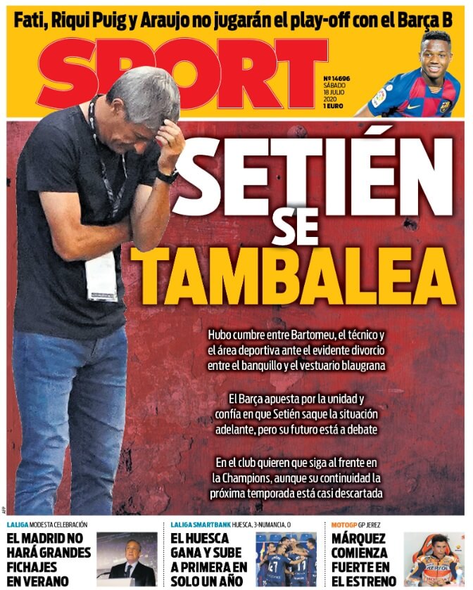 Portadas Diarios Deportivos Sábado 18/07/2020 Portadas Diarios Deportivos Sábado 18/07/2020