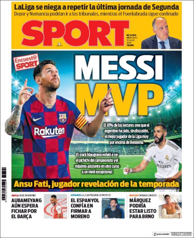 Portadas Diarios Deportivos Miércoles 22/07/2020 Portadas Diarios Deportivos Miércoles 22/07/2020