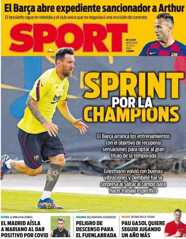 Portadas Diarios Deportivos Miércoles 29/07/2020 Portadas Diarios Deportivos Miércoles 29/07/2020