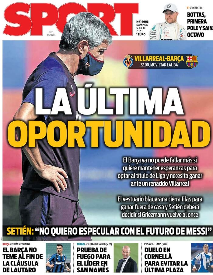 Portadas Diarios Deportivos Domingo 5/07/2020 Portadas Diarios Deportivos Domingo 5/07/2020