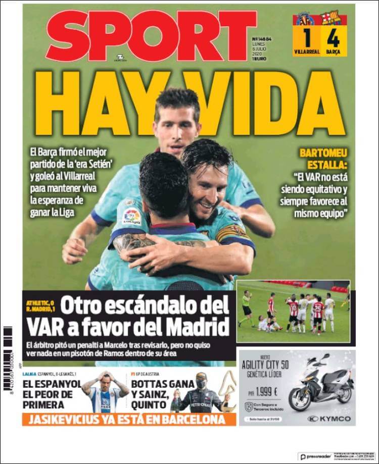 Portadas Diarios Deportivos Lunes 6/07/2020