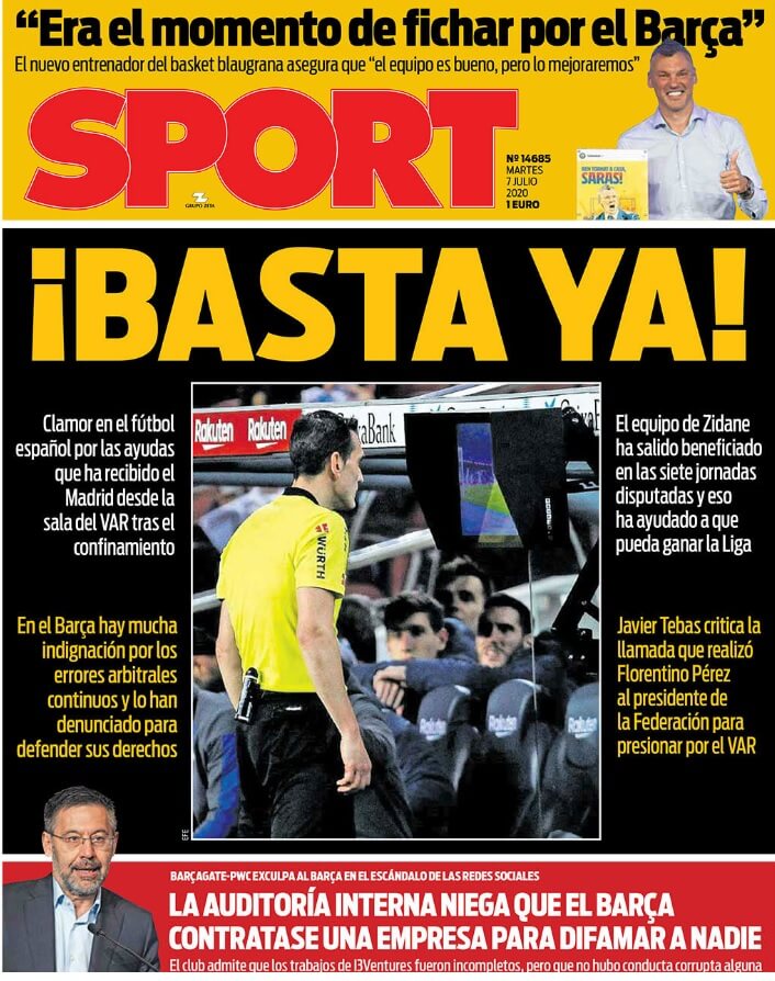 Portadas Diarios Deportivos Martes 7/07/2020