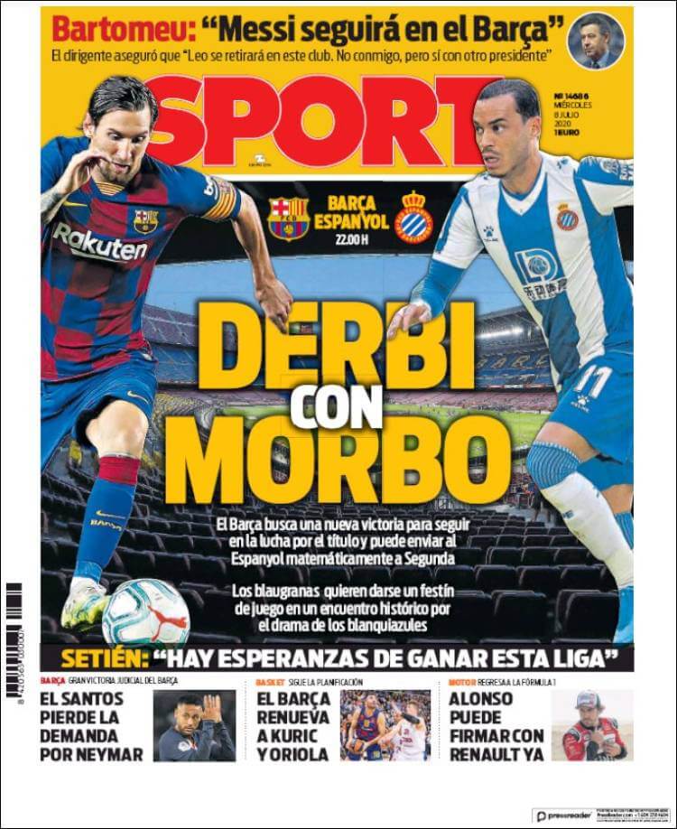 Portadas Diarios Deportivos Miércoles 8/07/2020 Portadas Diarios Deportivos Miércoles 8/07/2020