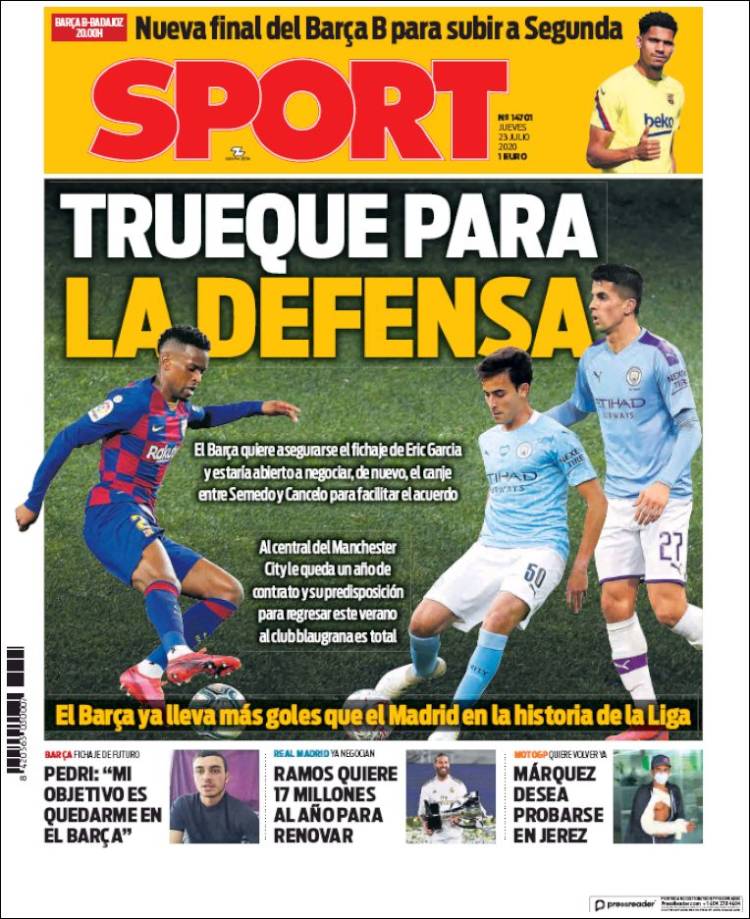 Portadas Diarios Deportivos Jueves 23/07/2020 Portadas Diarios Deportivos Jueves 23/07/2020