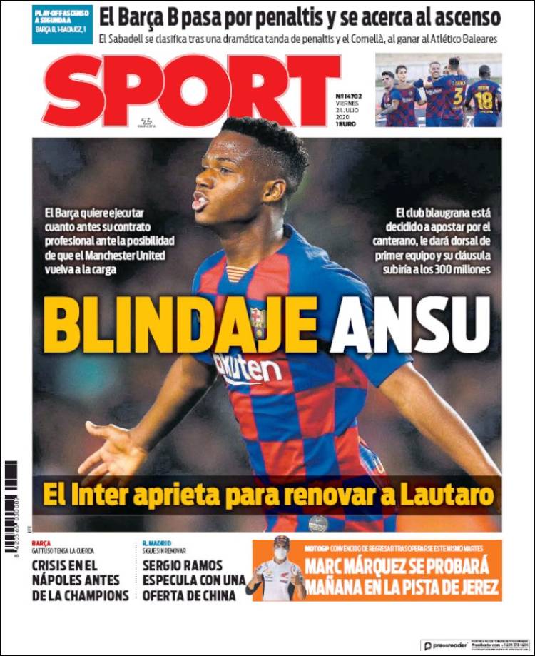 Portadas Diarios Deportivos Viernes 24/07/2020