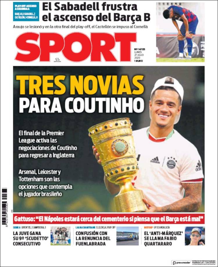 Portadas Diarios Deportivos Lunes 27/07/2020 Portadas Diarios Deportivos Lunes 27/07/2020