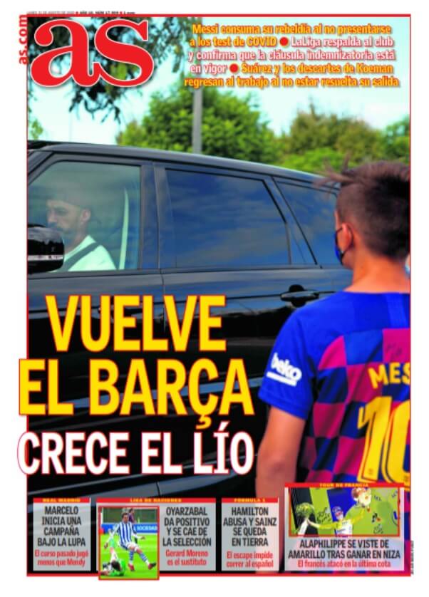 Portadas Diarios Deportivos Lunes 31/08/2020