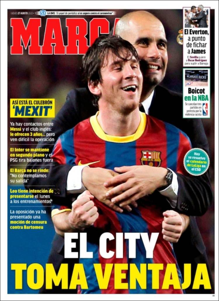 Portadas Diarios Deportivos Jueves 27/08/2020 Portadas Diarios Deportivos Jueves 27/08/2020