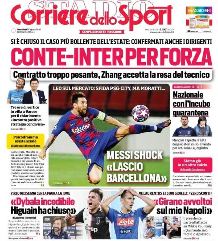 Portada Corriere dello Sport Messi se va del Barcelona Portada Corriere dello Sport Messi se va del Barcelona