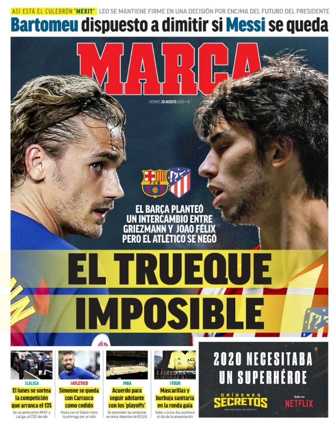 Portadas Diarios Deportivos Viernes 28/08/2020