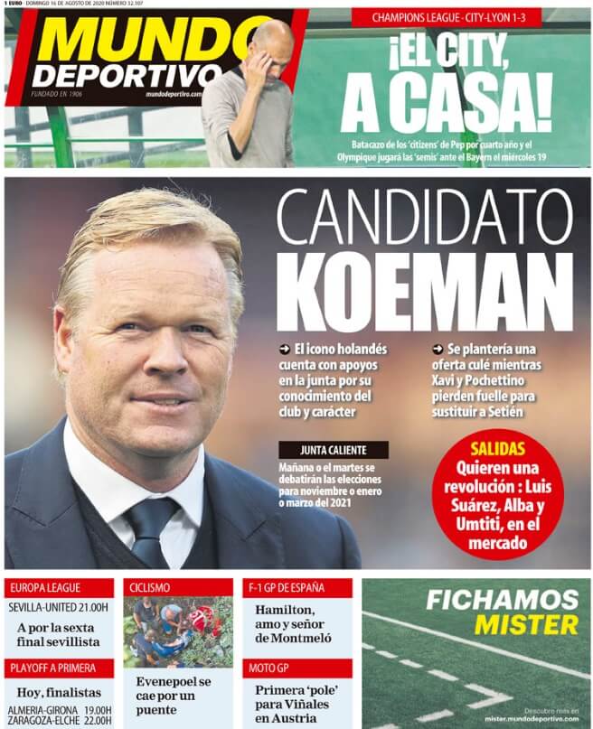 Portadas Diarios Deportivos Domingo 16/08/2020