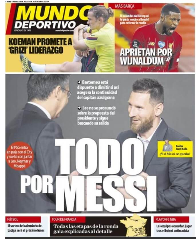Portadas Diarios Deportivos Viernes 28/08/2020