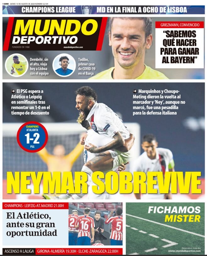 Portadas Diarios Deportivos Jueves 13/08/2020 Portadas Diarios Deportivos Jueves 13/08/2020