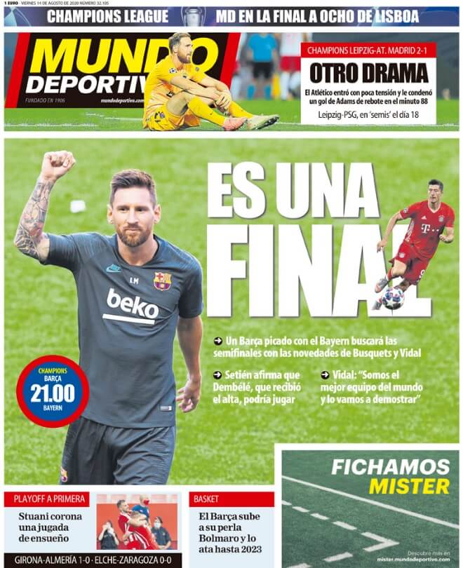 Portadas Diarios Deportivos Viernes 14/08/2020 Portadas Diarios Deportivos Viernes 14/08/2020