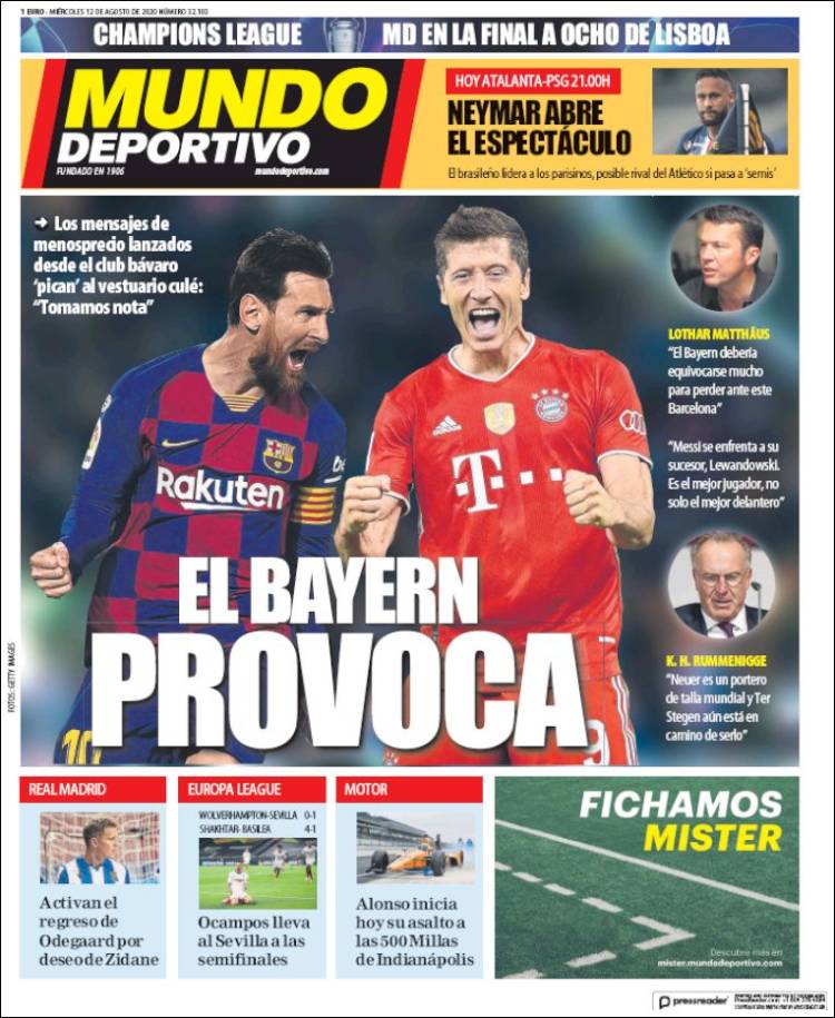 Portadas Diarios Deportivos Miércoles 12/08/2020 Portadas Diarios Deportivos Miércoles 12/08/2020
