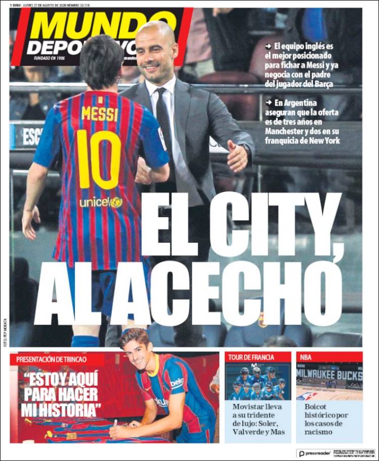 Portadas Diarios Deportivos Jueves 27/08/2020 Portadas Diarios Deportivos Jueves 27/08/2020