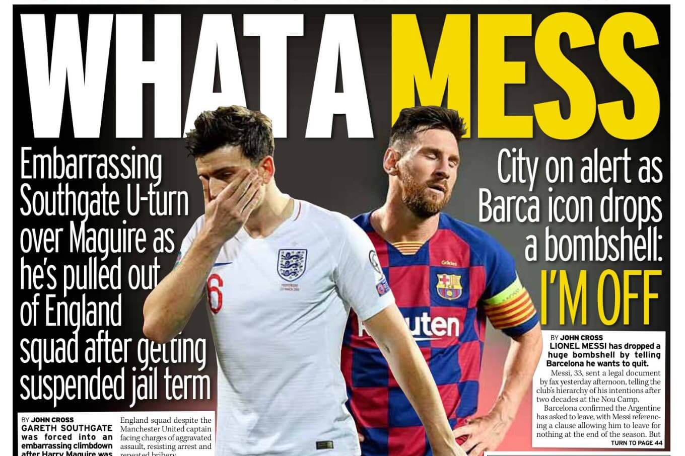 Portada Mirror Sports Messi se va del Barcelona Portada Mirror Sports Messi se va del Barcelona