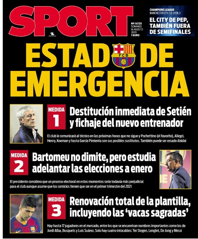 Portadas Diarios Deportivos Domingo 16/08/2020 Portadas Diarios Deportivos Domingo 16/08/2020