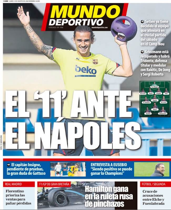 Portadas Diarios Deportivos Lunes 3/08/2020