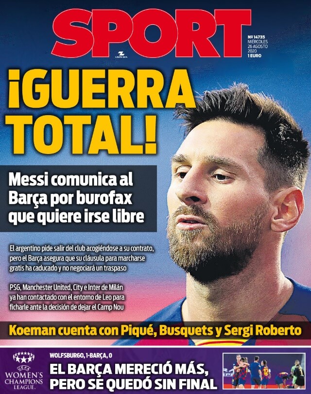 Portadas Diarios Deportivos Miércoles 26/08/2020 Portadas Diarios Deportivos Miércoles 26/08/2020
