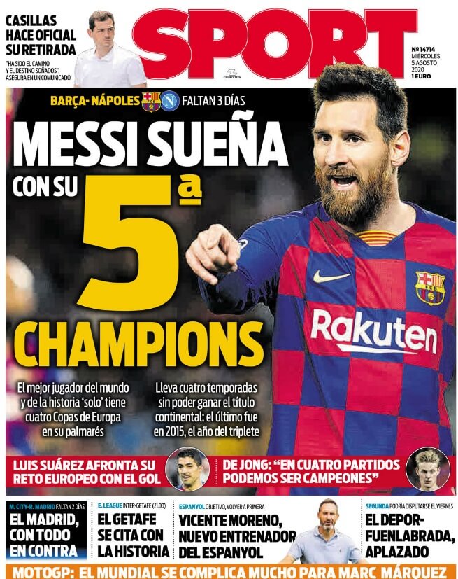 Portadas Diarios Deportivos Miércoles 5/08/2020