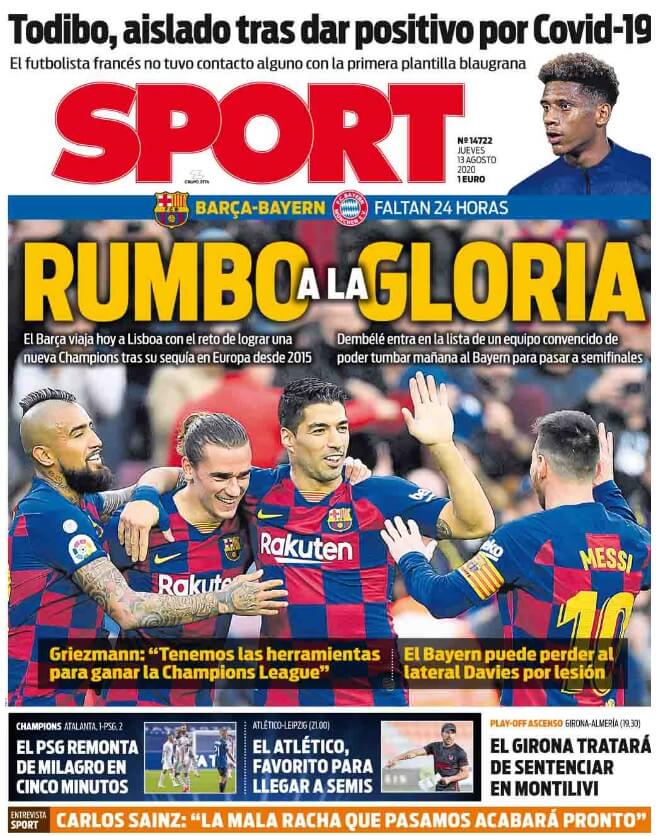 Portadas Diarios Deportivos Jueves 13/08/2020 Portadas Diarios Deportivos Jueves 13/08/2020