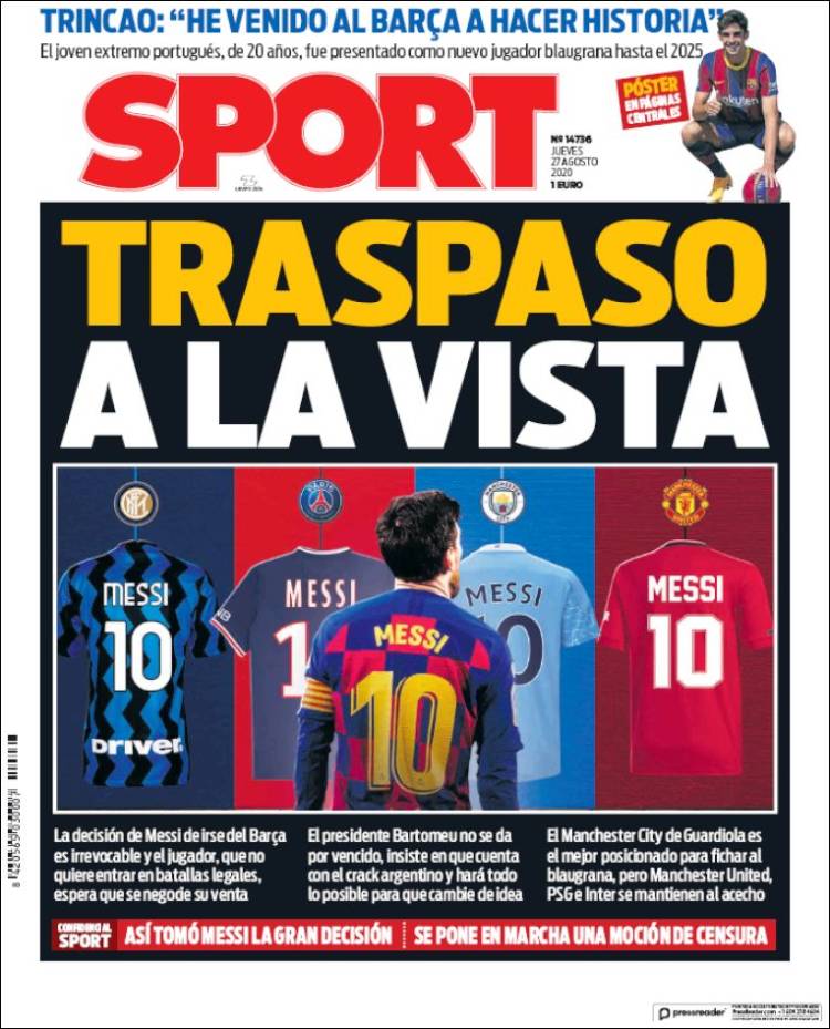 Portadas Diarios Deportivos Jueves 27/08/2020 Portadas Diarios Deportivos Jueves 27/08/2020