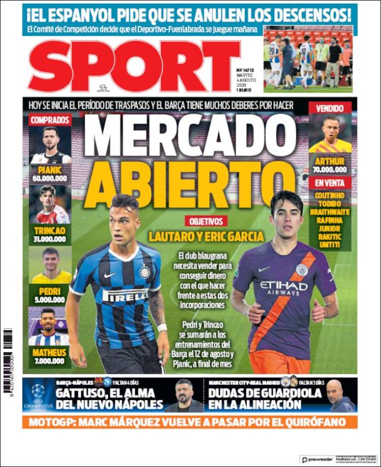Portadas Diarios Deportivos Martes 4/08/2020