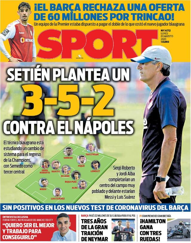 Portadas Diarios Deportivos Lunes 3/08/2020