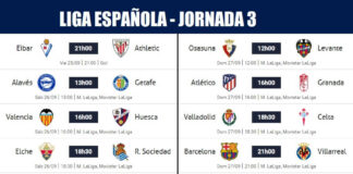 Partidos Jornada 3 Liga Española 2020 | Horarios y Clasificación Partidos Jornada 3 Liga Española 2020