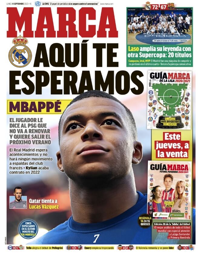 Portadas Diarios Deportivos Lunes 14/09/2020 Portadas Diarios Deportivos Lunes 14/09/2020