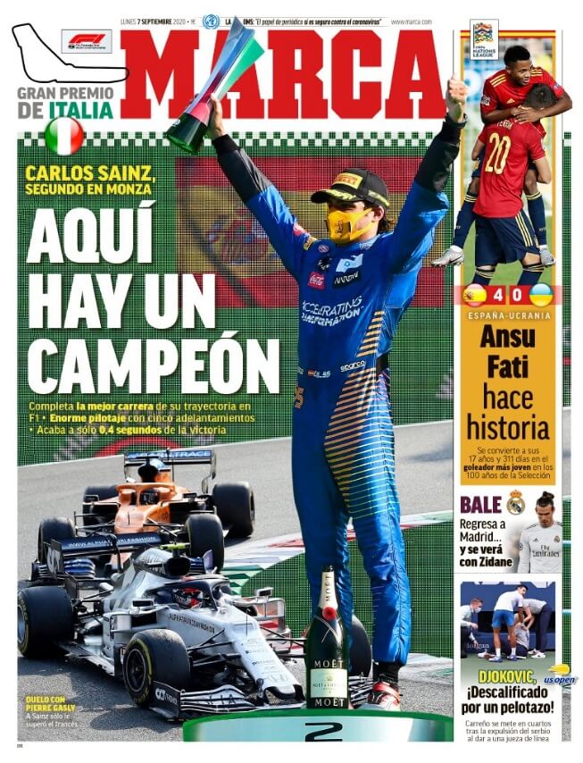 Portadas Diarios Deportivos Lunes 7/09/2020