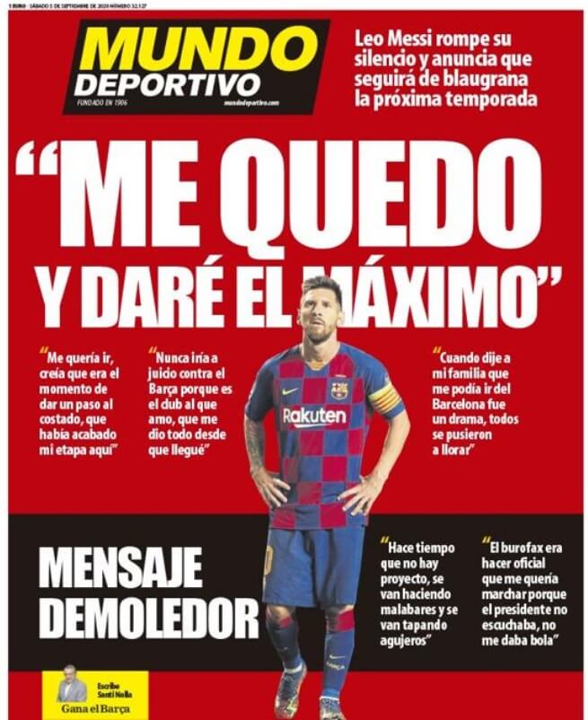 Portadas Diarios Deportivos Sábado 5/09/2020 Portadas Diarios Deportivos Sábado 5/09/2020