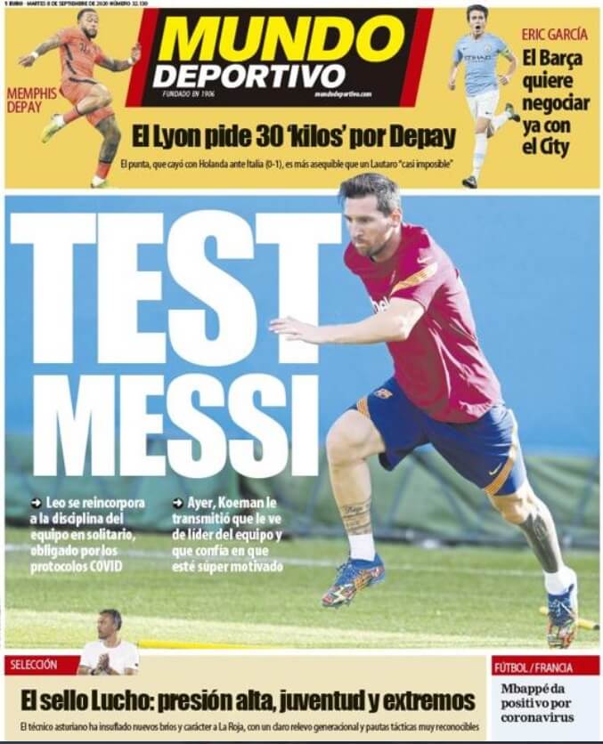 Portadas Diarios Deportivos Martes 8/09/2020 Portadas Diarios Deportivos Martes 8/09/2020