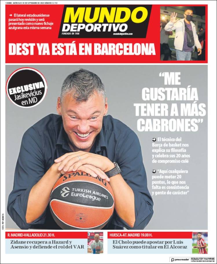Portadas Diarios Deportivos Miércoles 30/09/2020 Portadas Diarios Deportivos Miércoles 30/09/2020