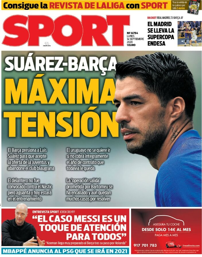 Portadas Diarios Deportivos Lunes 14/09/2020 Portadas Diarios Deportivos Lunes 14/09/2020