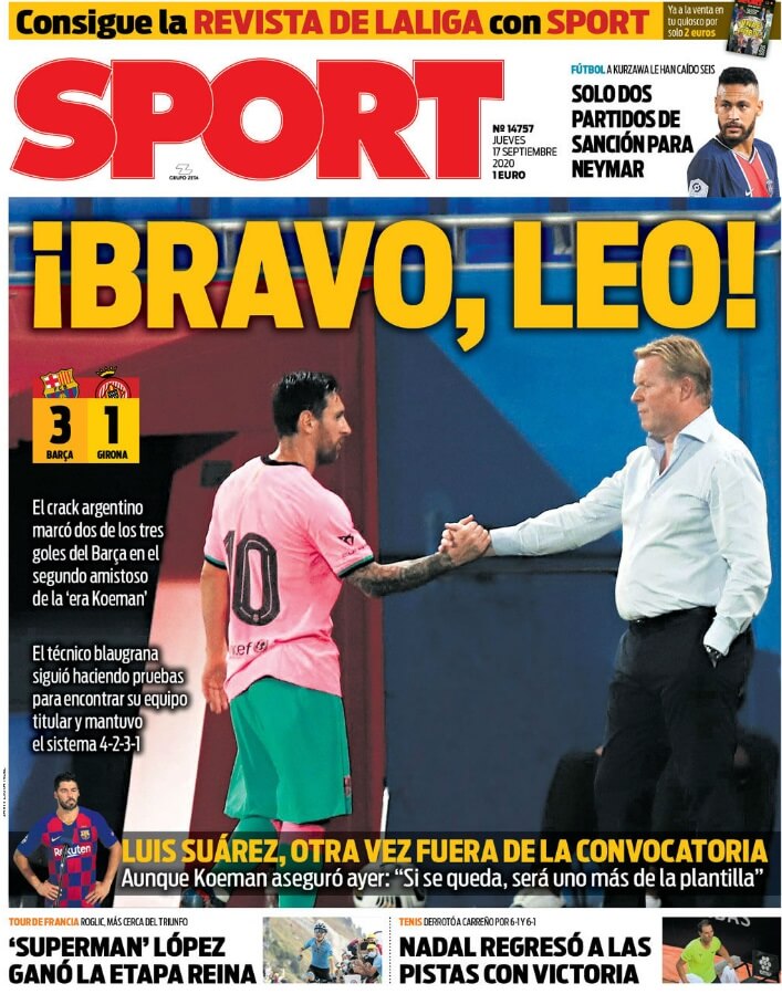 Portadas Diarios Deportivos Jueves 17/09/2020 Portadas Diarios Deportivos Jueves 17/09/2020