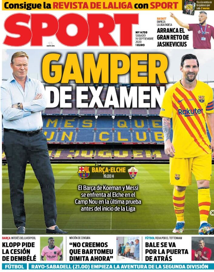 Portadas Diarios Deportivos Sábdo 19/09/2020