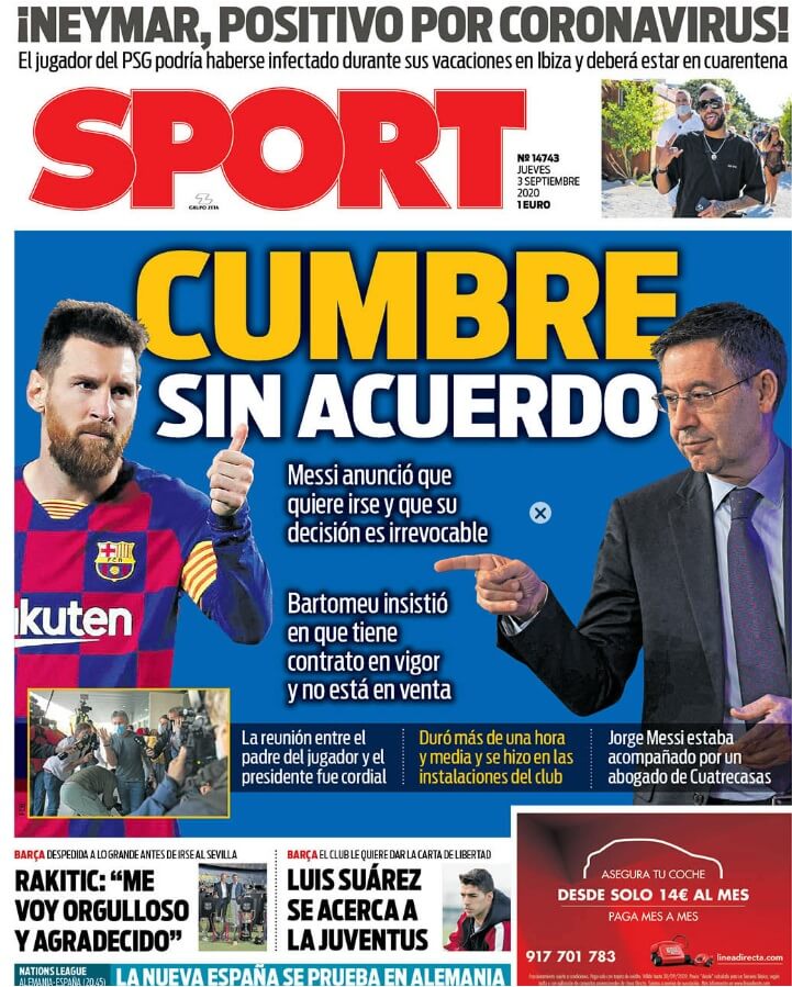 Portadas Diarios Deportivos Jueves 03/09/2020 Portadas Diarios Deportivos Jueves 03/09/2020