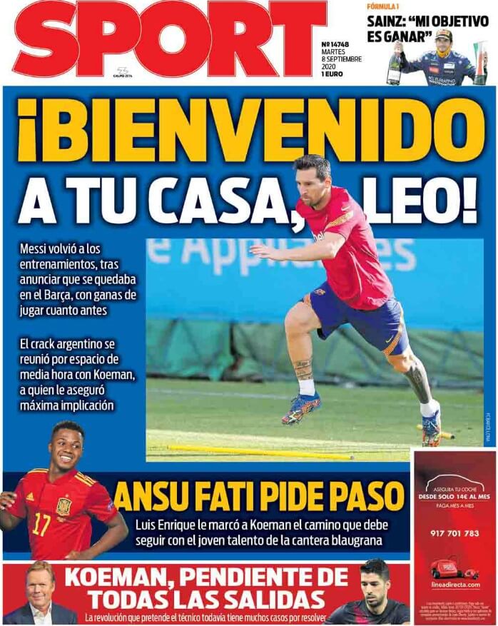 Portadas Diarios Deportivos Martes 8/09/2020 Portadas Diarios Deportivos Martes 8/09/2020