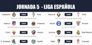 Partidos Jornada 5 Liga Española 2020 | Horarios y Clasificación Partidos Jornada 5 Liga Española 2020