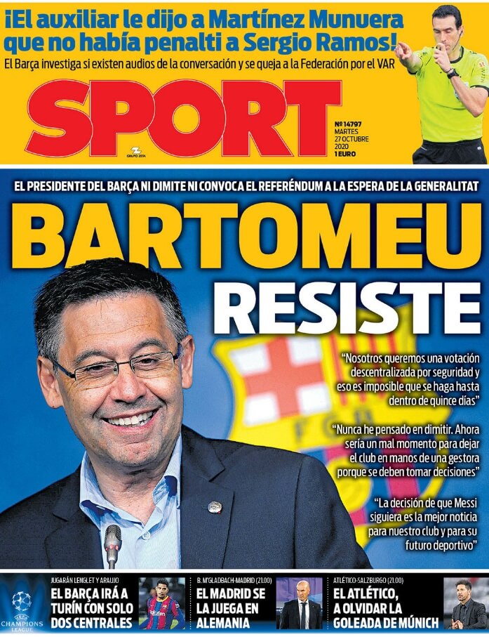 Portadas Diarios Deportivos Martes 27/10/2020 Portadas Diarios Deportivos Martes 27/10/2020