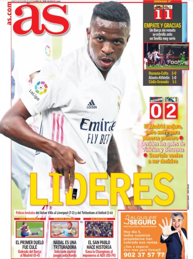 Portadas Diarios Deportivos Lunes 5/10/2020