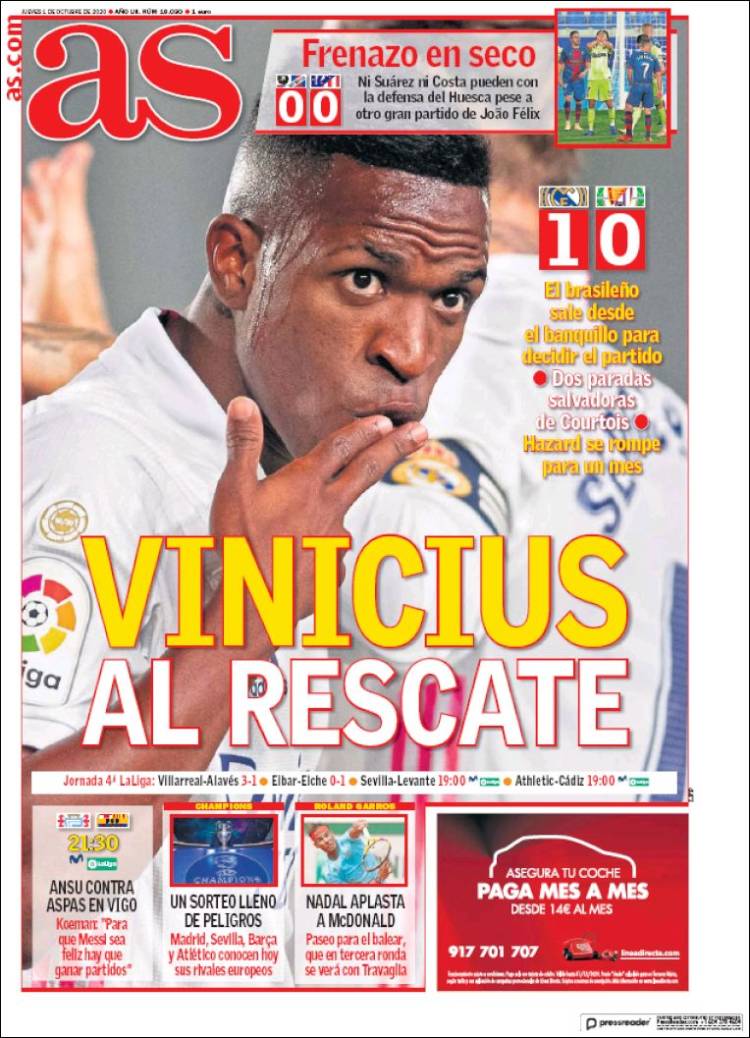 Portadas Diarios Deportivos Jueves 1/10/2020